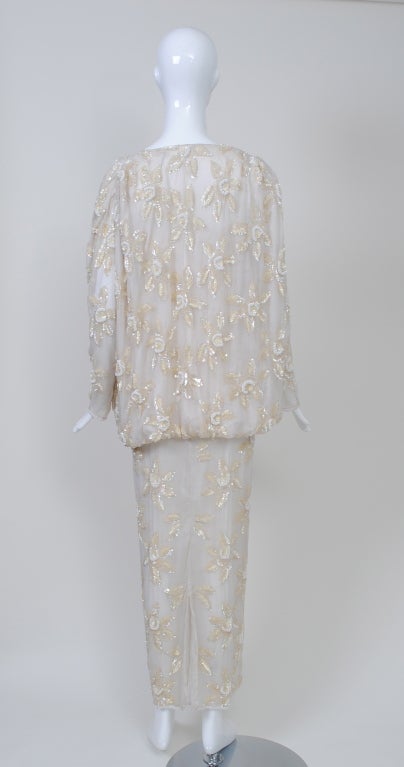 White Sequined Chiffon 1980s Dress In Good Condition In Alford, MA