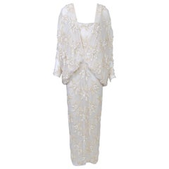 White Sequined Chiffon 1980s Dress