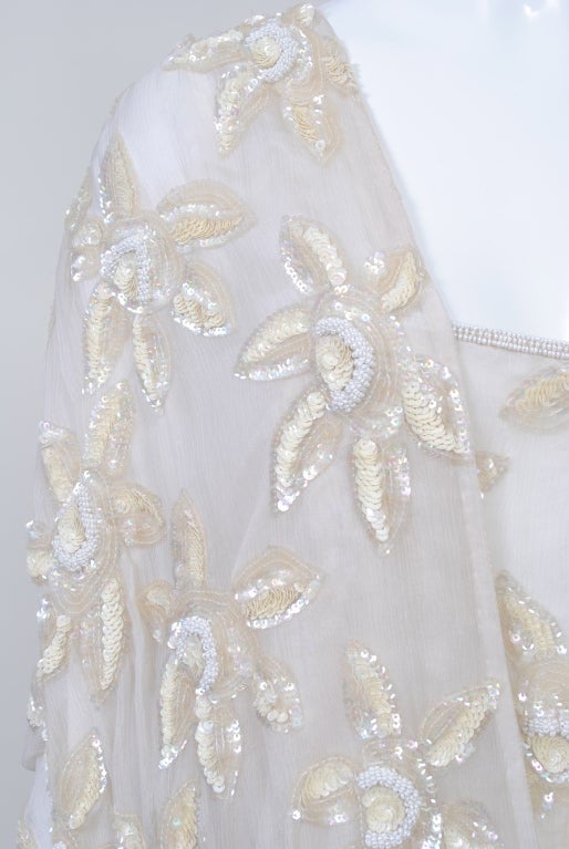 Women's White Sequined Chiffon 1980s Dress