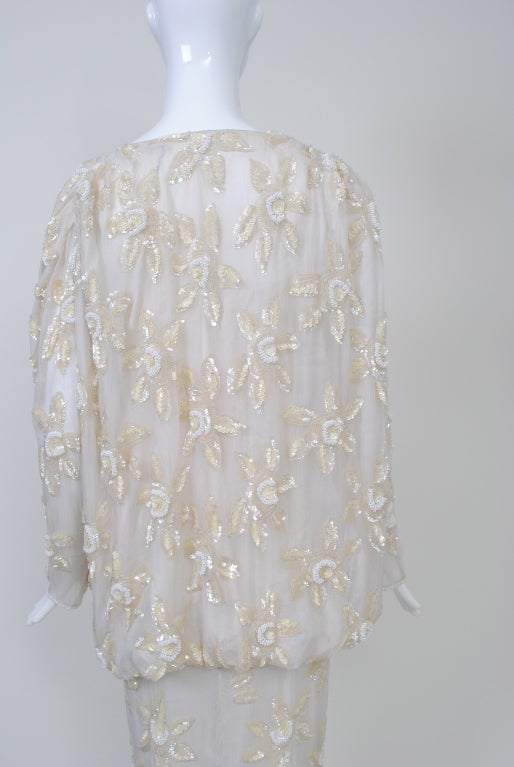 White Sequined Chiffon 1980s Dress 2