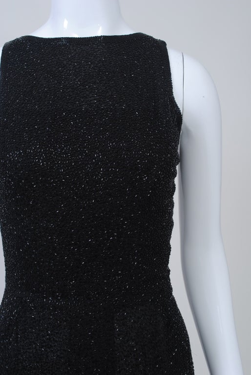 Black Beaded 1960s Fitted Gown In Excellent Condition For Sale In Alford, MA