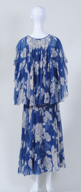 GALANOS PRINT CHIFFON DRESS AND CAPELET/JACKET 3