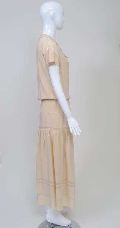 CHLOE IVORY SILK DRESS W/LACE INSETS