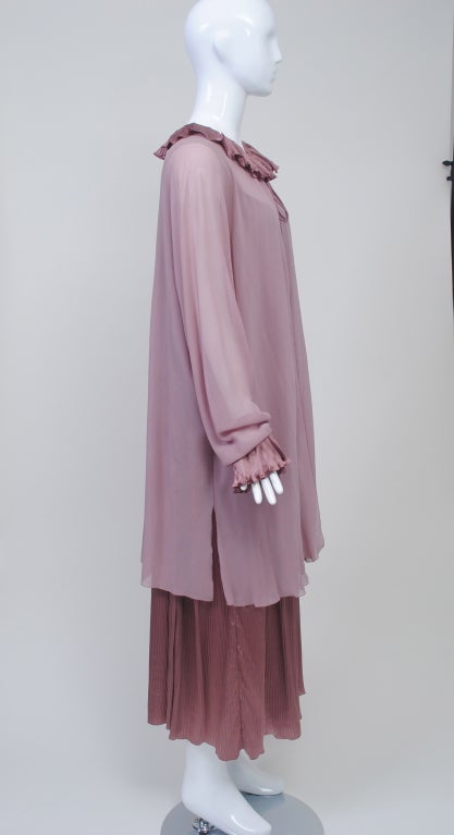 JOHN ANTHONY MAUVE PLEATED CHARMEUSE GOWN WITH CHIFFON COAT