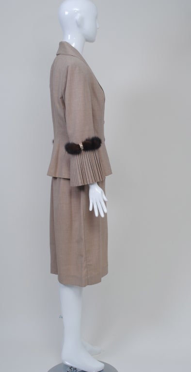 Women's LILLI ANN SUIT WITH MINK-TRIMMED PLEATED SLEEVES