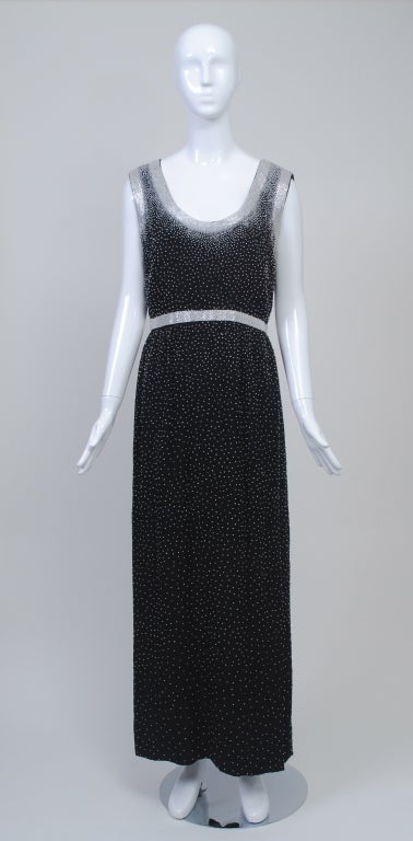 BLACK SILK '60S GOWN WITH WHITE BEADING