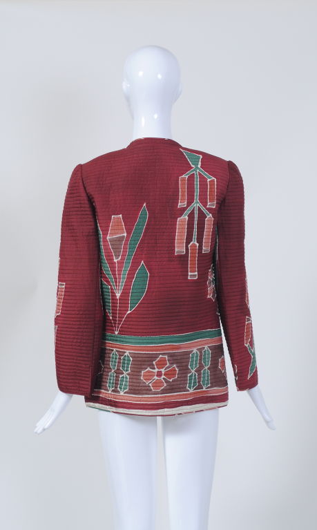 MARY MCFADDEN  BURGUNDY BATIK SILK JACKET