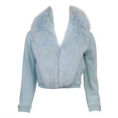 BLUE CASHMERE CARDIGAN WITH FOX COLLAR