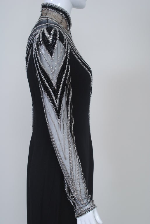 Women's Bob Mackie Black Gown W/Beaded Illusion Bodice