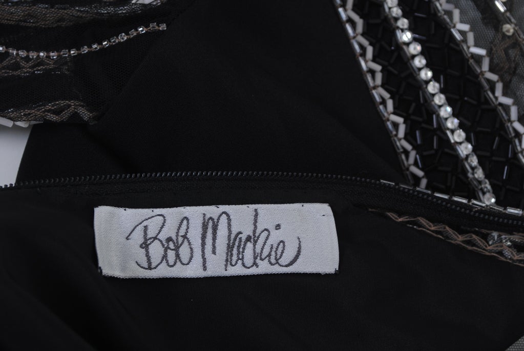 Bob Mackie Black Gown W/Beaded Illusion Bodice 6