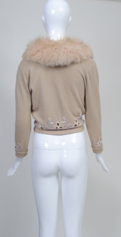 Oatmeal Cashmere Cardigan with Fox Collar 1