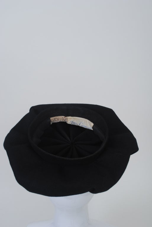 Hattie Carnegie Black Wool Beret 4