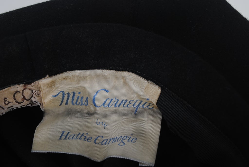 Hattie Carnegie Black Wool Beret 5