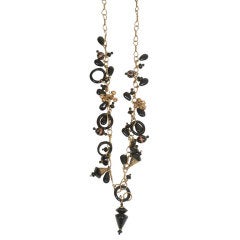 Vintage LONG CHAIN WITH BLACK VENETIAN GLASS BEADS