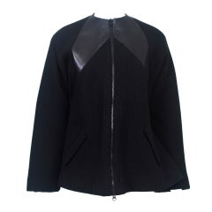 GEOFFREY BEENE BLACK WOOD AND LEATHER JACKET