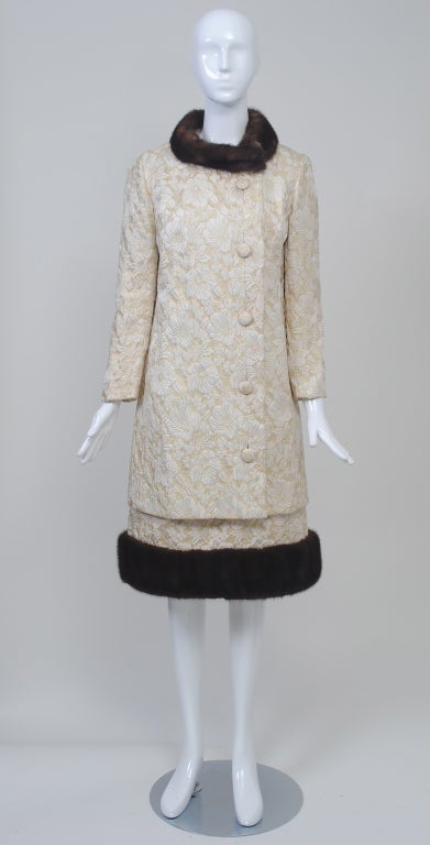 GOLD BROCADE EVENING ENSEMBLE WITH MINK TRIM
