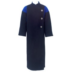 Pauline Trigere Black Coat With Royal Blue Inserts 4