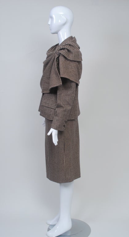 Bill Blass Brown/Plaid Check Suit with Shawl In Excellent Condition In Alford, MA