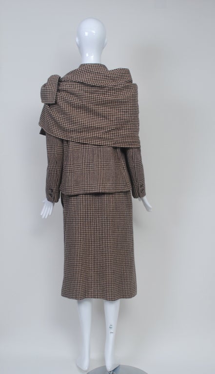 Women's Bill Blass Brown/Plaid Check Suit with Shawl