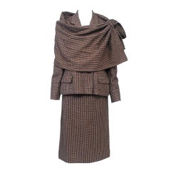 Bill Blass Brown/Plaid Check Suit with Shawl 9