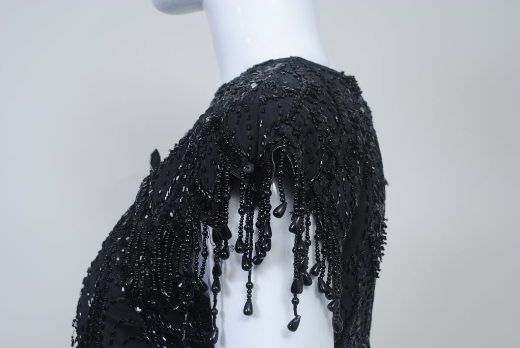 Women's Black Sequined Gown with Fringe Detail