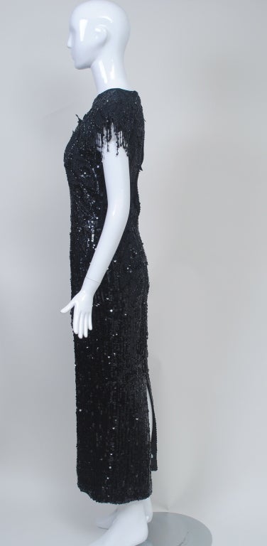 Black Sequined Gown with Fringe Detail 1
