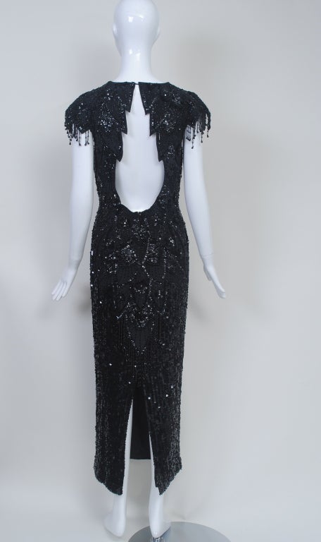 Black Sequined Gown with Fringe Detail 2