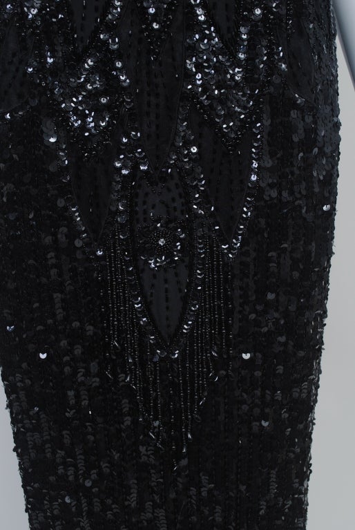 Black Sequined Gown with Fringe Detail 3
