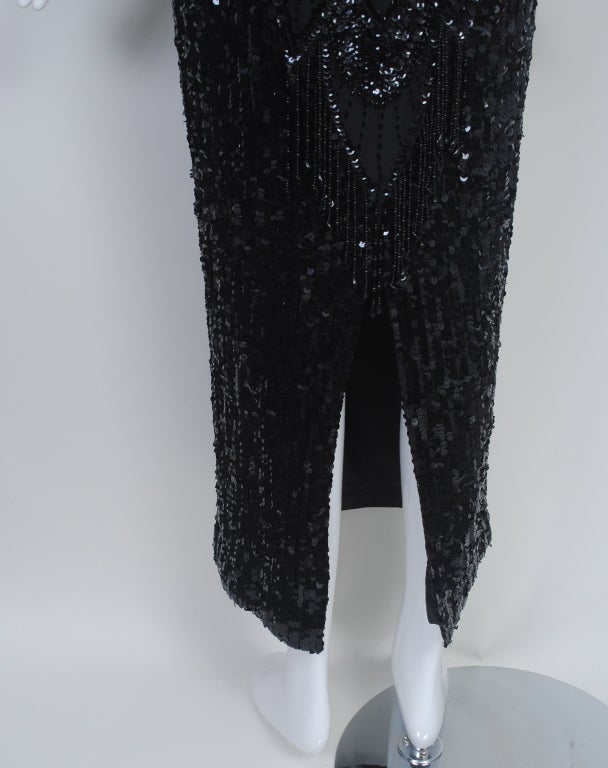 Black Sequined Gown with Fringe Detail 4
