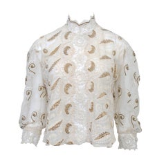 Vintage EDWARDIAN LACE BLOUSE WITH METALLIC EMBROIDERY