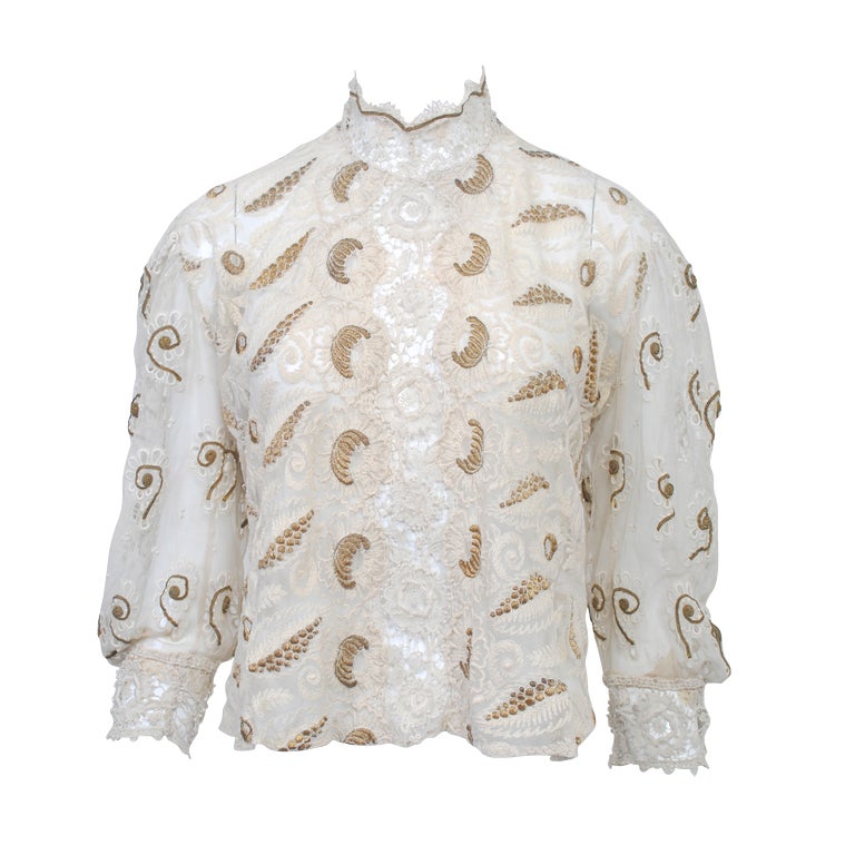 Edwardian lace blouse with metallic embroidery at 1stdibs.
