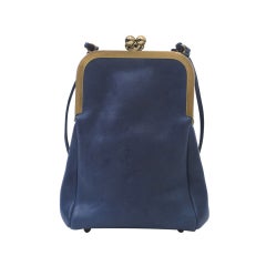 BONNIE CASHIN DARK BLUE DOUBLE-KISSLOCK SHOULDER BAG