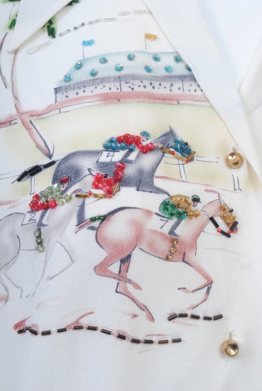 HANDPAINTED 1950S BLOUSE WITH HORSE RACING THEME 4