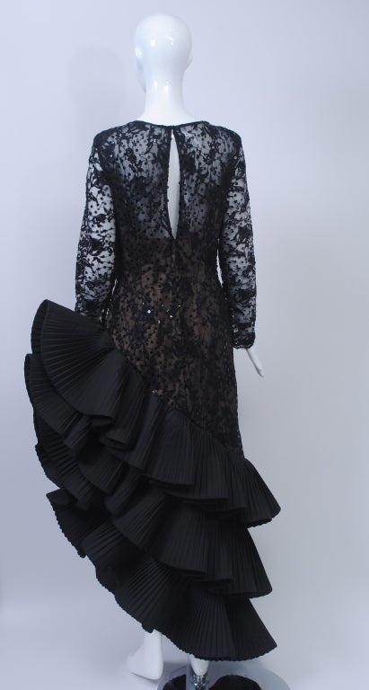 Victor Costa Asymmetrical Ruffle/Lace Dress 1