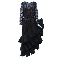 Victor Costa Asymmetrical Ruffle/Lace Dress