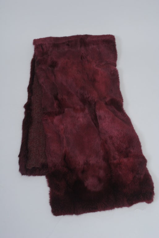 Wonderful rectangular stole, burgundy dyed rabbit on one side, burgundy tweed wool on the reverse.