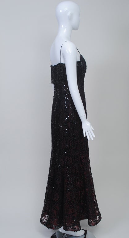 BEADED AND SEQUINED OMBRE LACE GOWN For Sale at 1stDibs