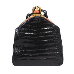 Vintage BLACK ALLIGATOR SHOULDER BAG W/CELLULOID FRAME