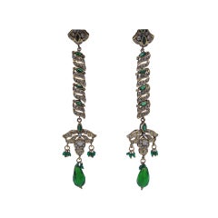 Vintage Emerald and Rhinestone Drop Earrings