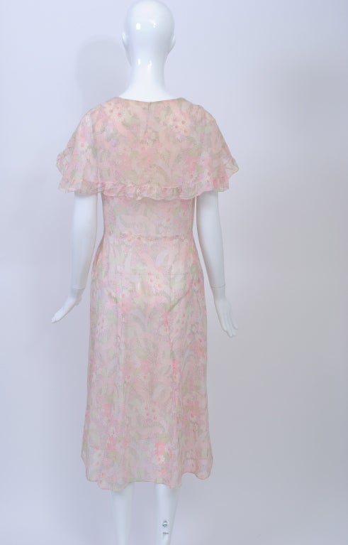 1930s Pastel Floral Print Day Dress In Good Condition For Sale In Alford, MA