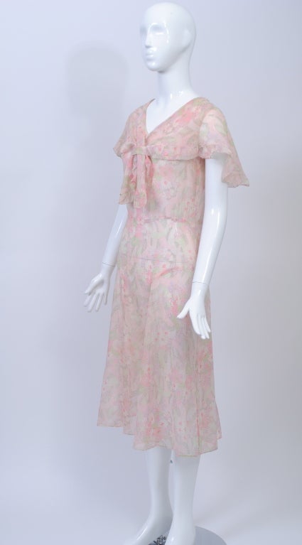 Women's 1930s Pastel Floral Print Day Dress For Sale