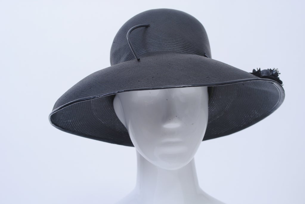 Women's FRANK OLIVE BLACK STRAW 1960s HAT