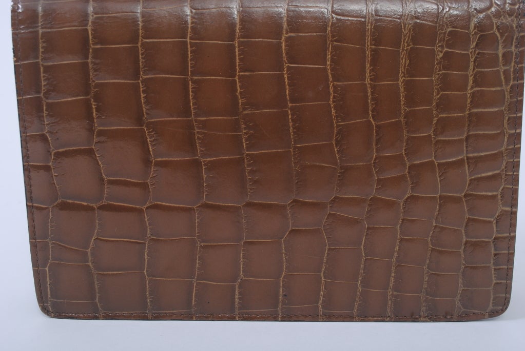 Brown Cocoa Faux Croc Handbag For Sale