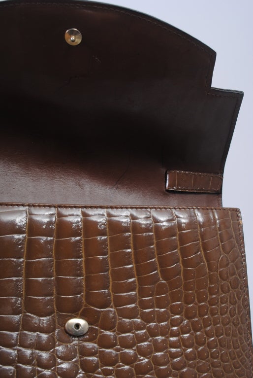 Women's Cocoa Faux Croc Handbag For Sale