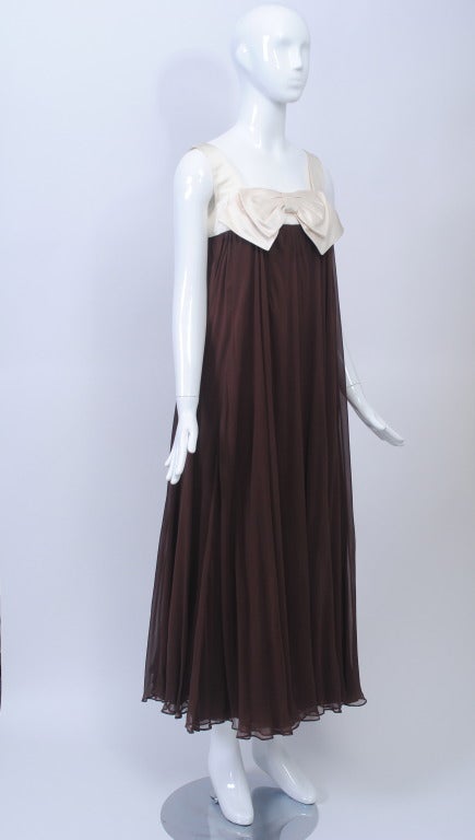 ELOISE CURTIS BROWN CHIFFON AND IVORY SATIN GOWN In Excellent Condition In Alford, MA