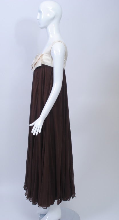 ELOISE CURTIS BROWN CHIFFON AND IVORY SATIN GOWN 1