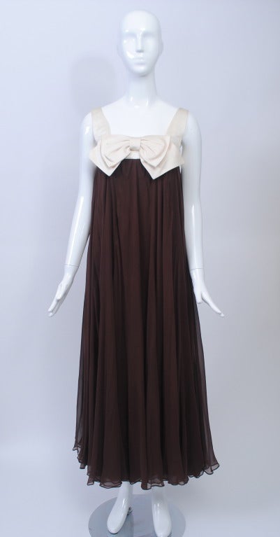 ELOISE CURTIS BROWN CHIFFON AND IVORY SATIN GOWN 3
