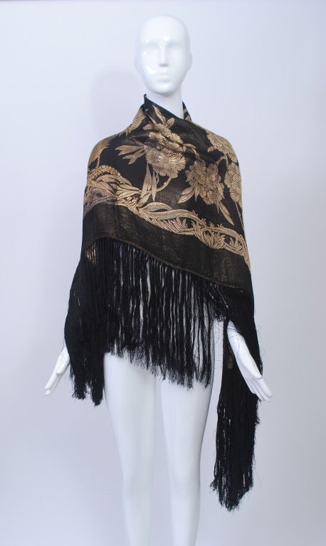 Art Deco Black and Gold Lame Shawl In Excellent Condition In Alford, MA
