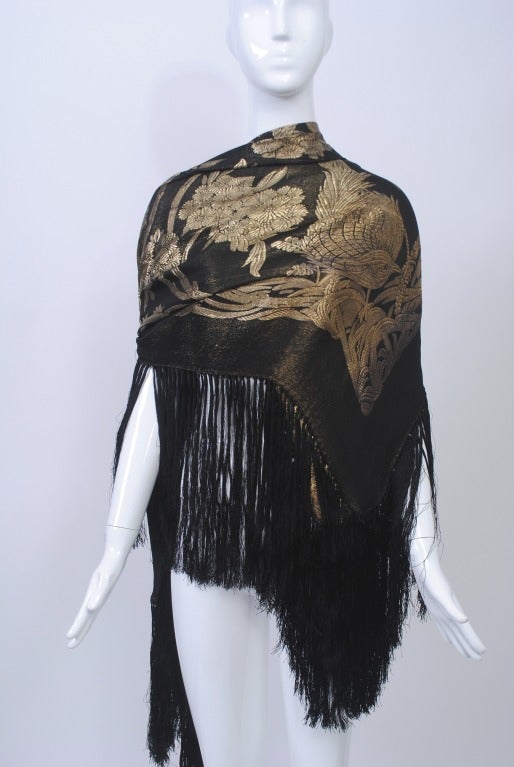 Women's Art Deco Black and Gold Lame Shawl