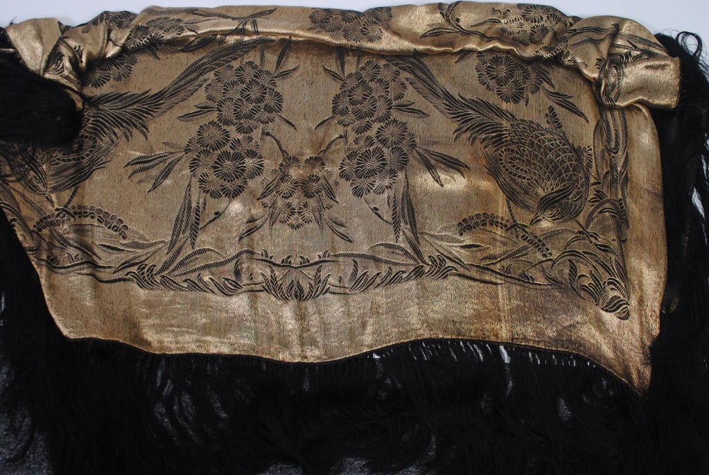 Art Deco Black and Gold Lame Shawl 2